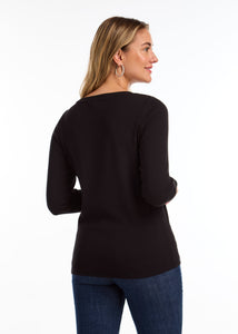 BOATNECK LONG SLEEVE TOP - Black