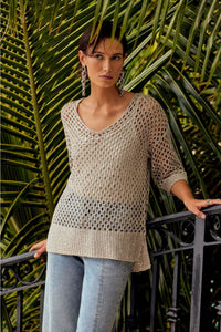 SEQUIN DETAIL CROCHET TOP - Tan