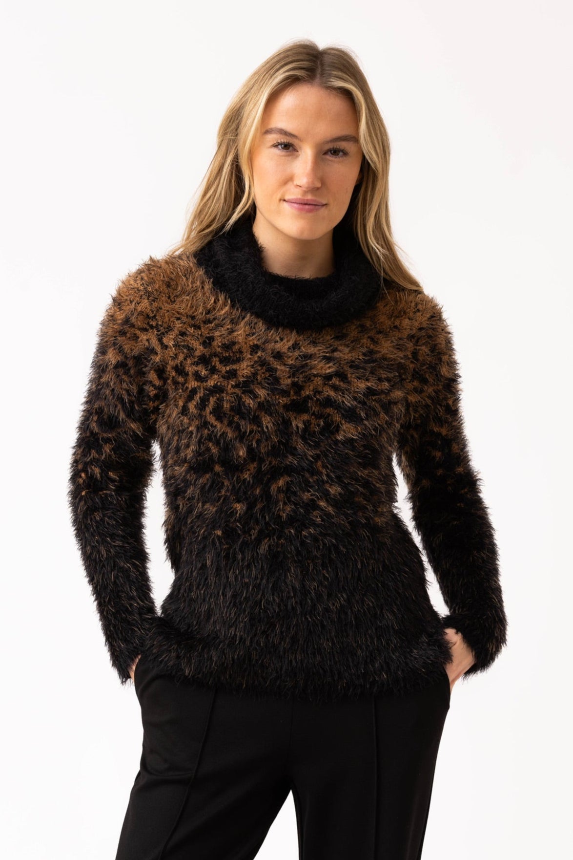 COWL NECK EYELASH SWEATER - Ombré