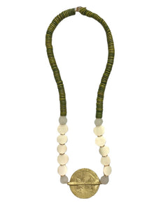 BRASS BAULE PENDANT NECKLACE - Olive