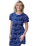 Load image into Gallery viewer, RUFFLE SLEEVE DRESS - Navy Palms

