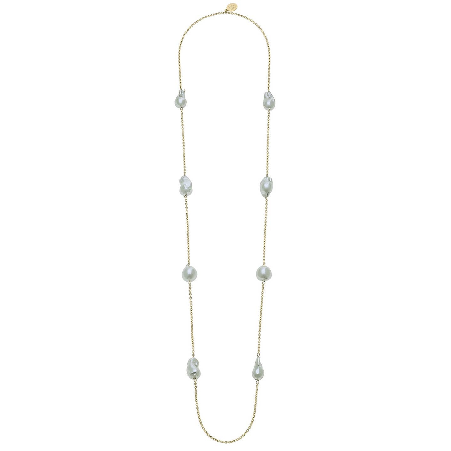 GOLD CHAIN WITH GREY GENUINE FRESHWATER BAROQUE PEARLS