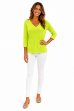 Load image into Gallery viewer, Lulu-B Lime V-Neck 3/4 Sleeve Top
