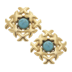 GOLD AND TURQUOISE CLIP EARRINGS