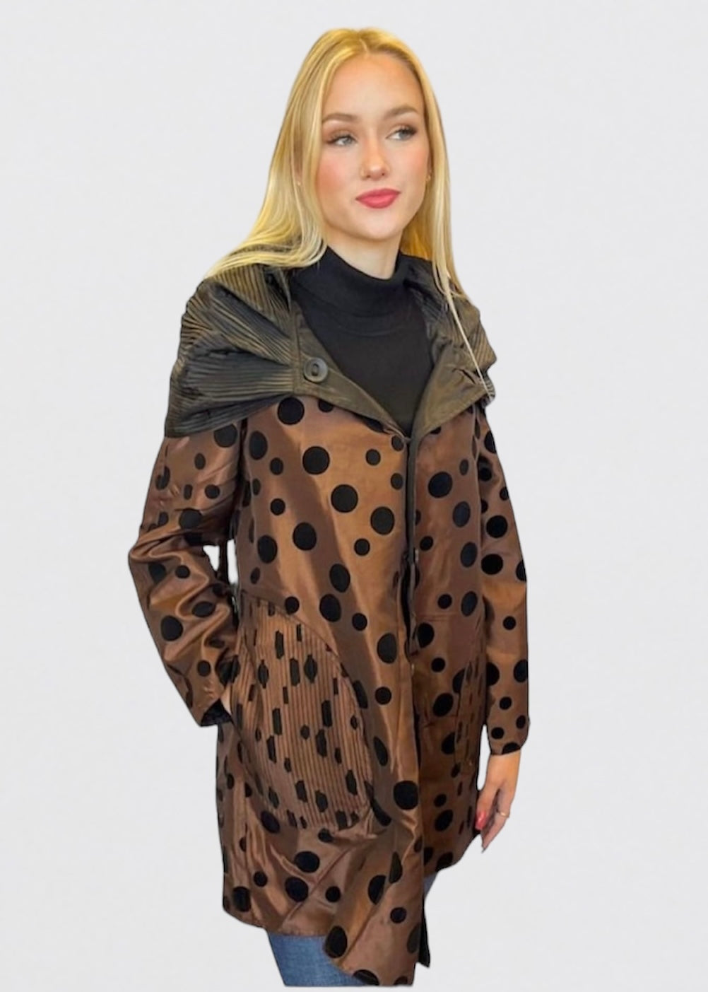 REVERSIBLE RAINCOAT -Brown Polka Dots/Black