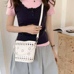 Load image into Gallery viewer, Flower Perforated Microfiber Leather Bucket Bag- White

