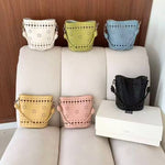Load image into Gallery viewer, Flower Perforated Microfiber Leather Bucket Bag- Pink
