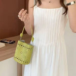 Load image into Gallery viewer, Flower Perforated Microfiber Leather Bucket Bag- Green
