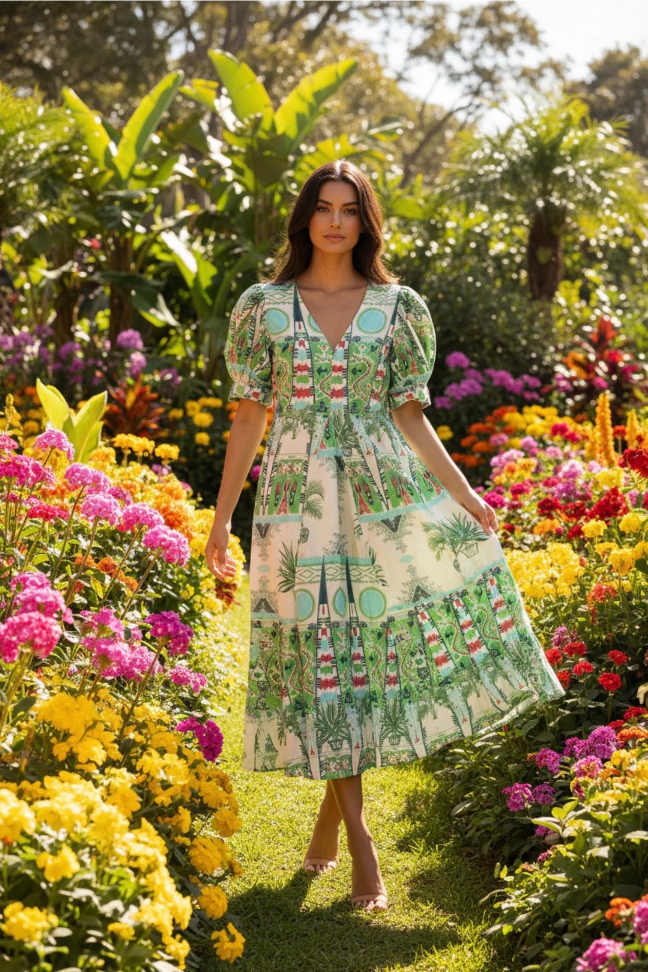green ikat dress Montauk Pink bank holiday dress