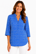 Load image into Gallery viewer, Lulu B Blue Geometric Top
