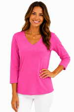 Load image into Gallery viewer, Lulu-B Hot Pink V-Neck 3/4 Sleeve Top
