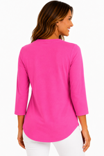 Load image into Gallery viewer, Lulu-B Hot Pink V-Neck 3/4 Sleeve Top
