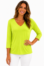 Load image into Gallery viewer, Lulu-B Lime V-Neck 3/4 Sleeve Top
