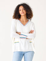 Load image into Gallery viewer, Catalina V Neck Sweater- Dragon Fruit Ringer
