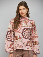 Load image into Gallery viewer, Bold Floral &amp; Paisley Pattern Funnel Neckline Sweater
