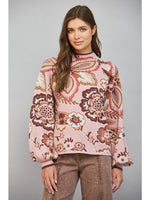 Load image into Gallery viewer, Bold Floral &amp; Paisley Pattern Funnel Neckline Sweater
