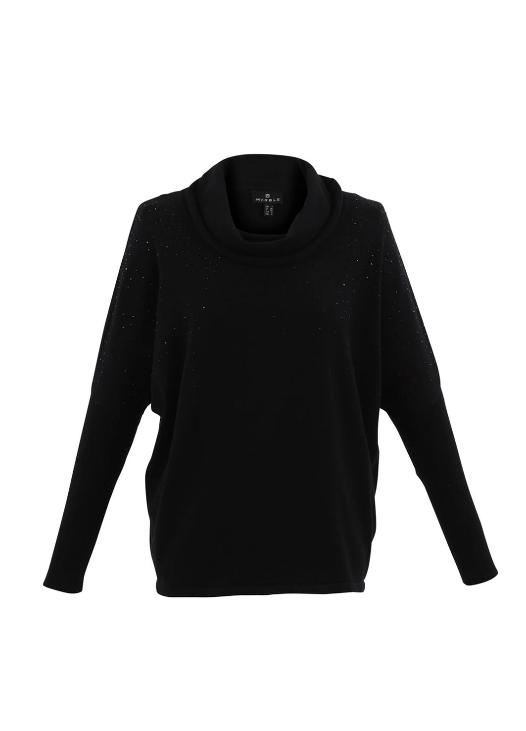 SPARKLE DETAIL COWL NECK - Black