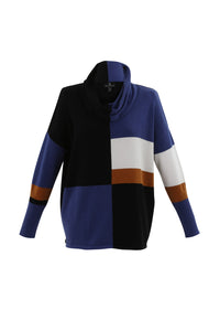 COLOR BLOCK COWL NECK - Blue & Rust