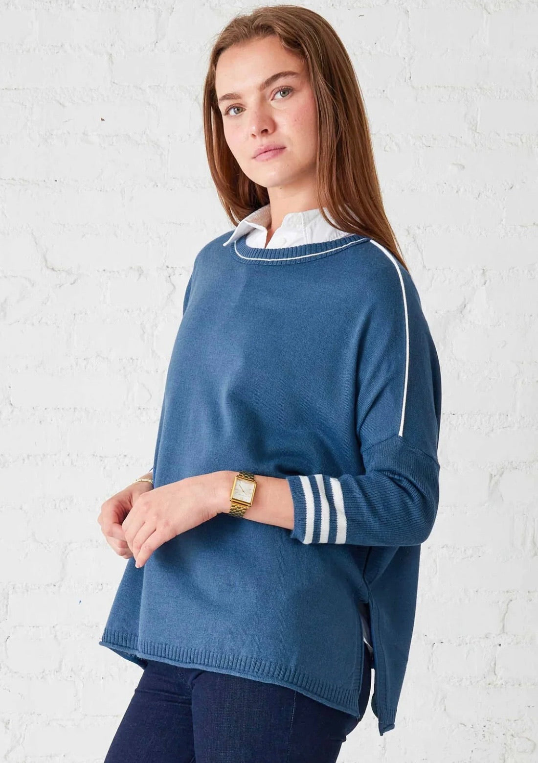 Catalina Contrast Sweater - Baltic Blue