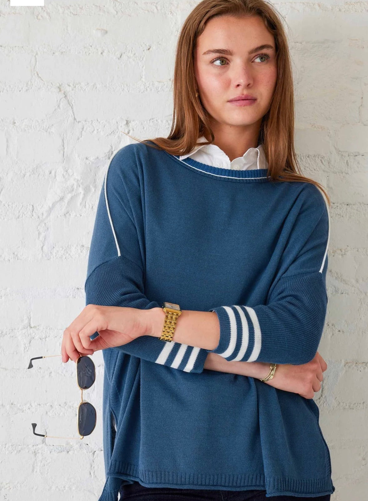 Catalina Contrast Sweater - Baltic Blue