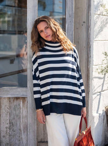 Catalina Turtleneck Sweater - Navy Stripes