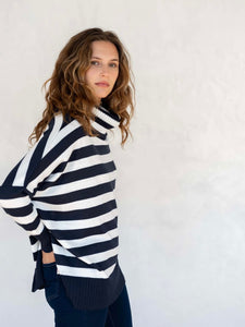 Catalina Turtleneck Sweater - Navy Stripes