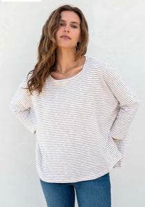 Catalina Slub Tee - White and Taupe Stripes