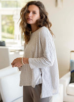 Load image into Gallery viewer, Catalina Slub Tee - White and Taupe Stripes
