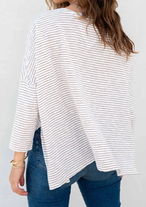 Catalina Slub Tee - White and Taupe Stripes