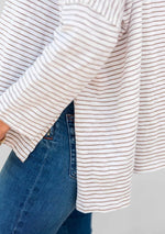 Load image into Gallery viewer, Catalina Slub Tee - White and Taupe Stripes
