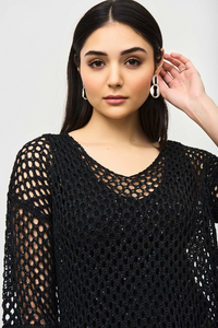 SEQUIN DETAIL CROCHET TOP - Black