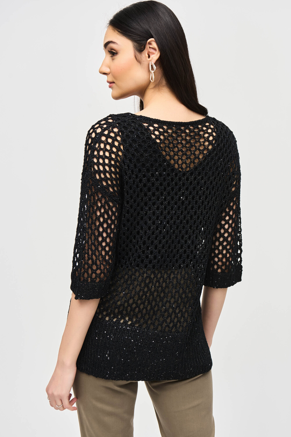 SEQUIN DETAIL CROCHET TOP - Black