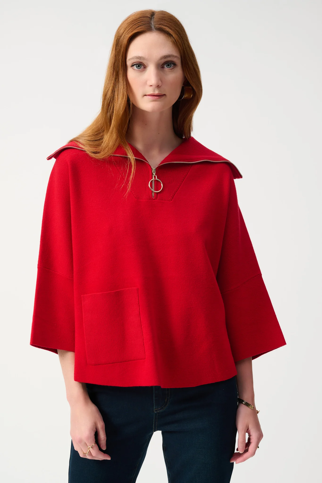 1/4 ZIP PONCHO - Red