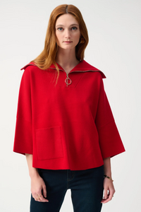 1/4 ZIP PONCHO - Red