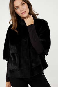 BONDED FAUX FUR JACKET - Black