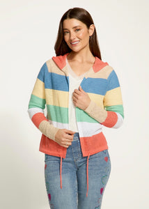 STRIPED HOODED CARDIGAN