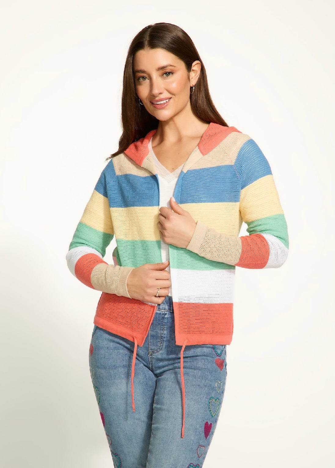 STRIPED HOODED CARDIGAN