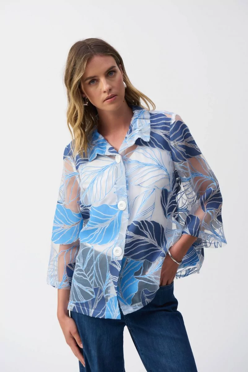 SHEER LEAF PRINT TRAPEZE JACKET