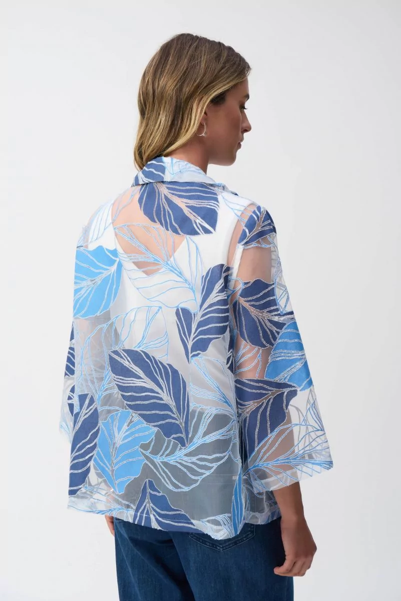 SHEER LEAF PRINT TRAPEZE JACKET