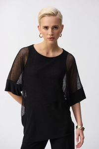 MESH AND SILKY KNIT COCOON TOP