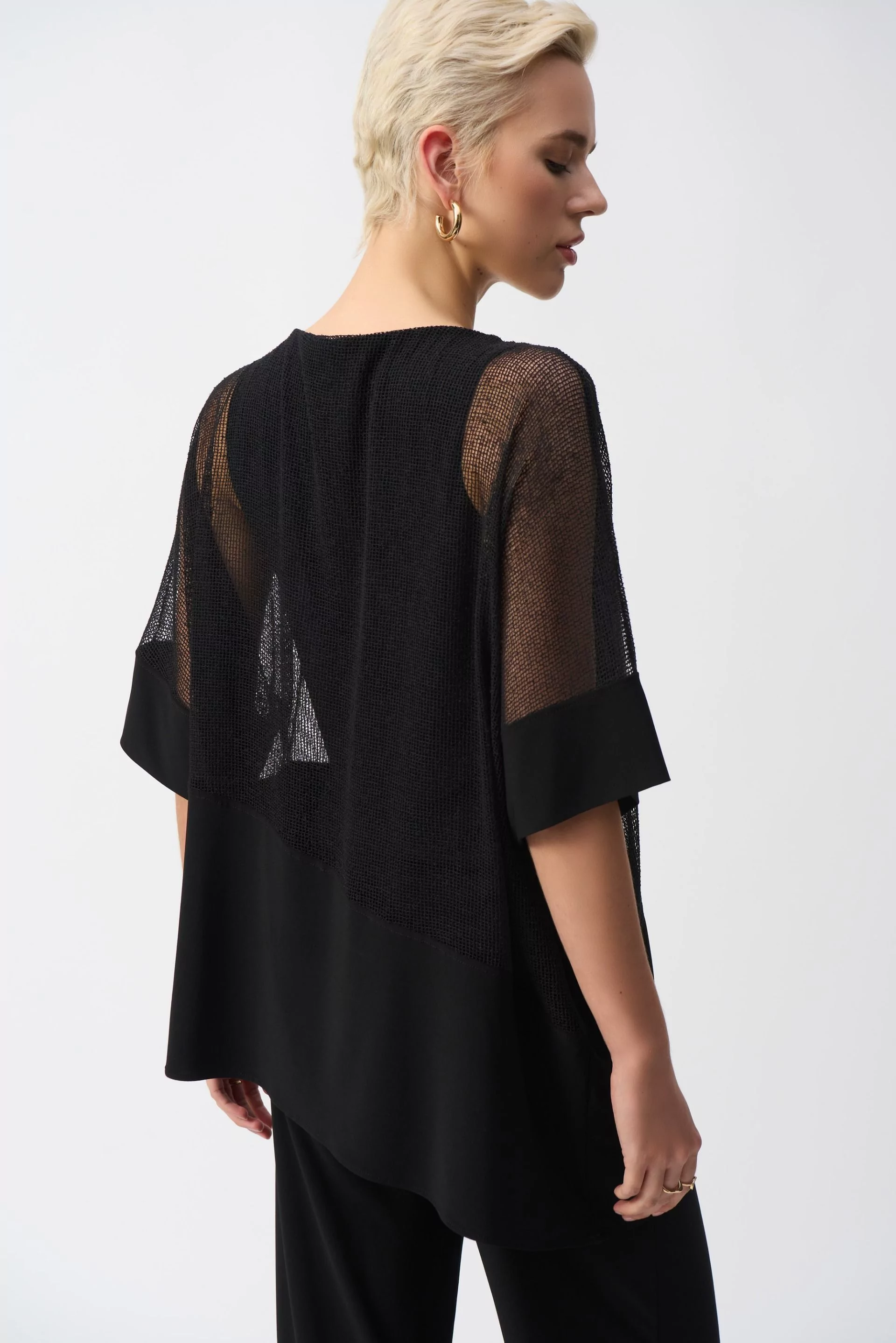 MESH AND SILKY KNIT COCOON TOP