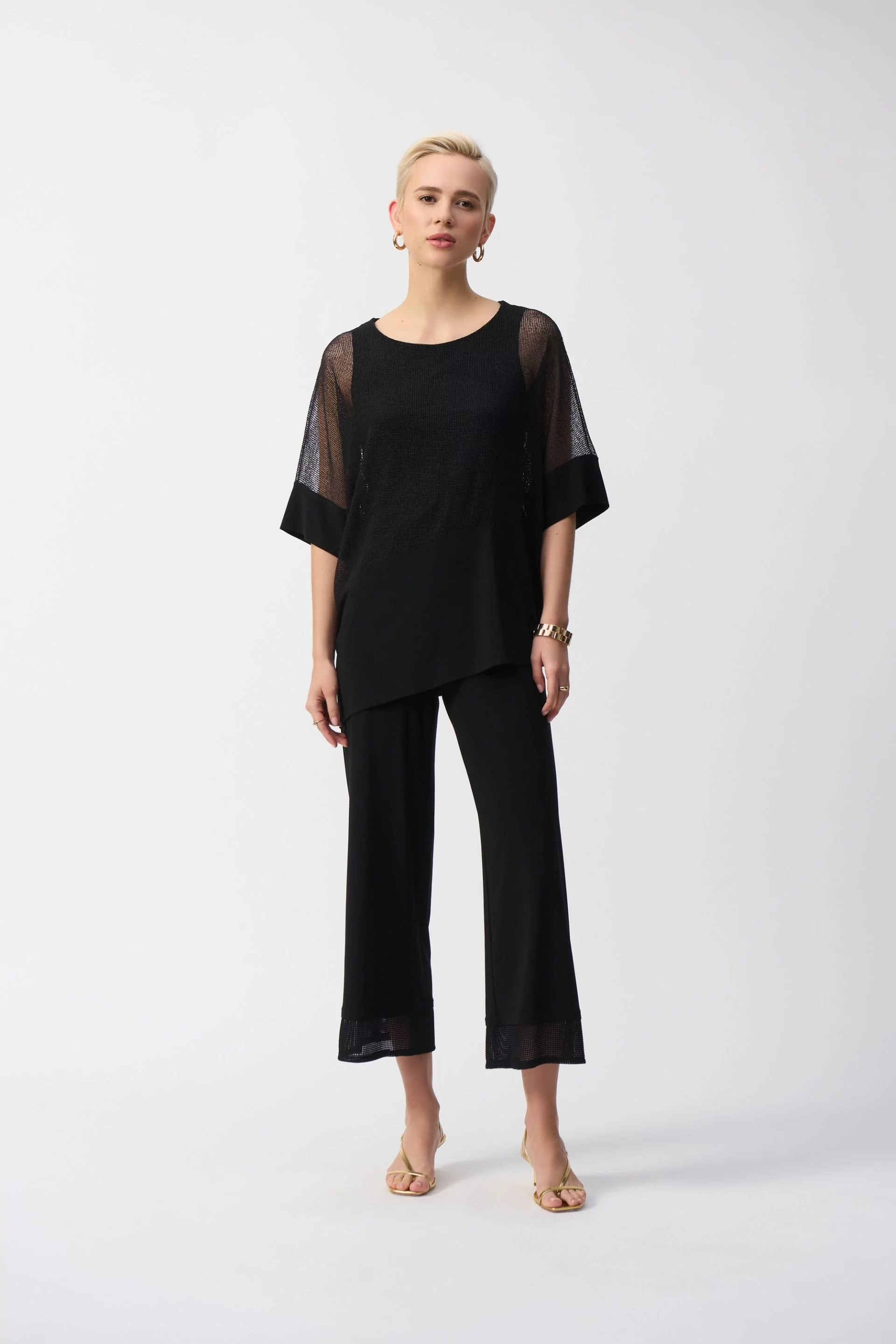 MESH AND SILKY KNIT COCOON TOP