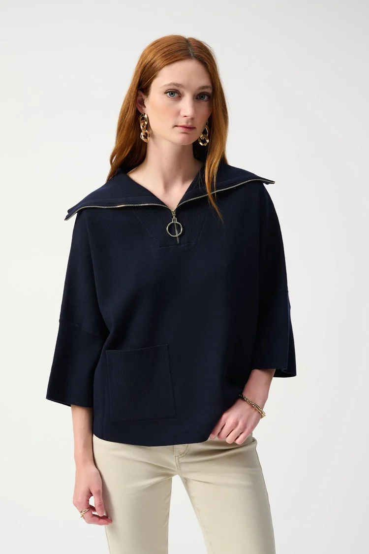 1/4 ZIP PONCHO - Navy