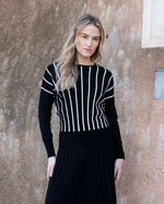 Load image into Gallery viewer, STRIPED DOLMAN SLEEVE SWEATER - Black &amp; White

