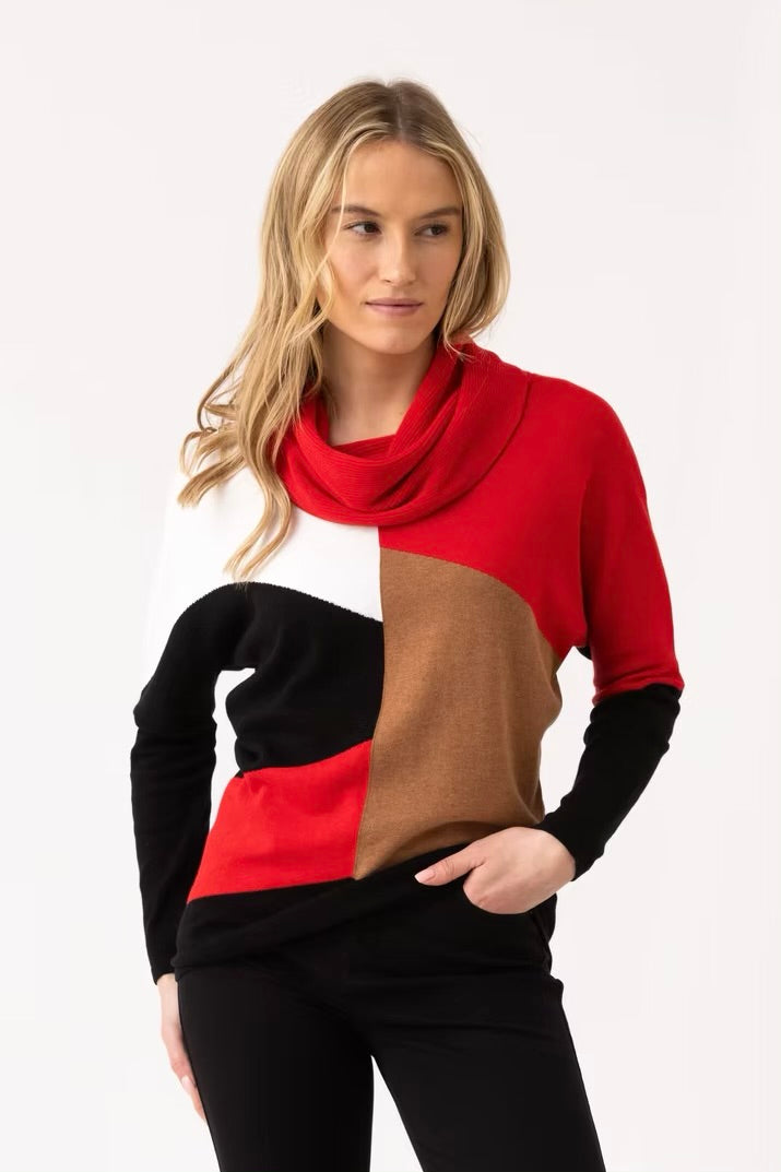 COLORBLOCK COWL NECK - Red