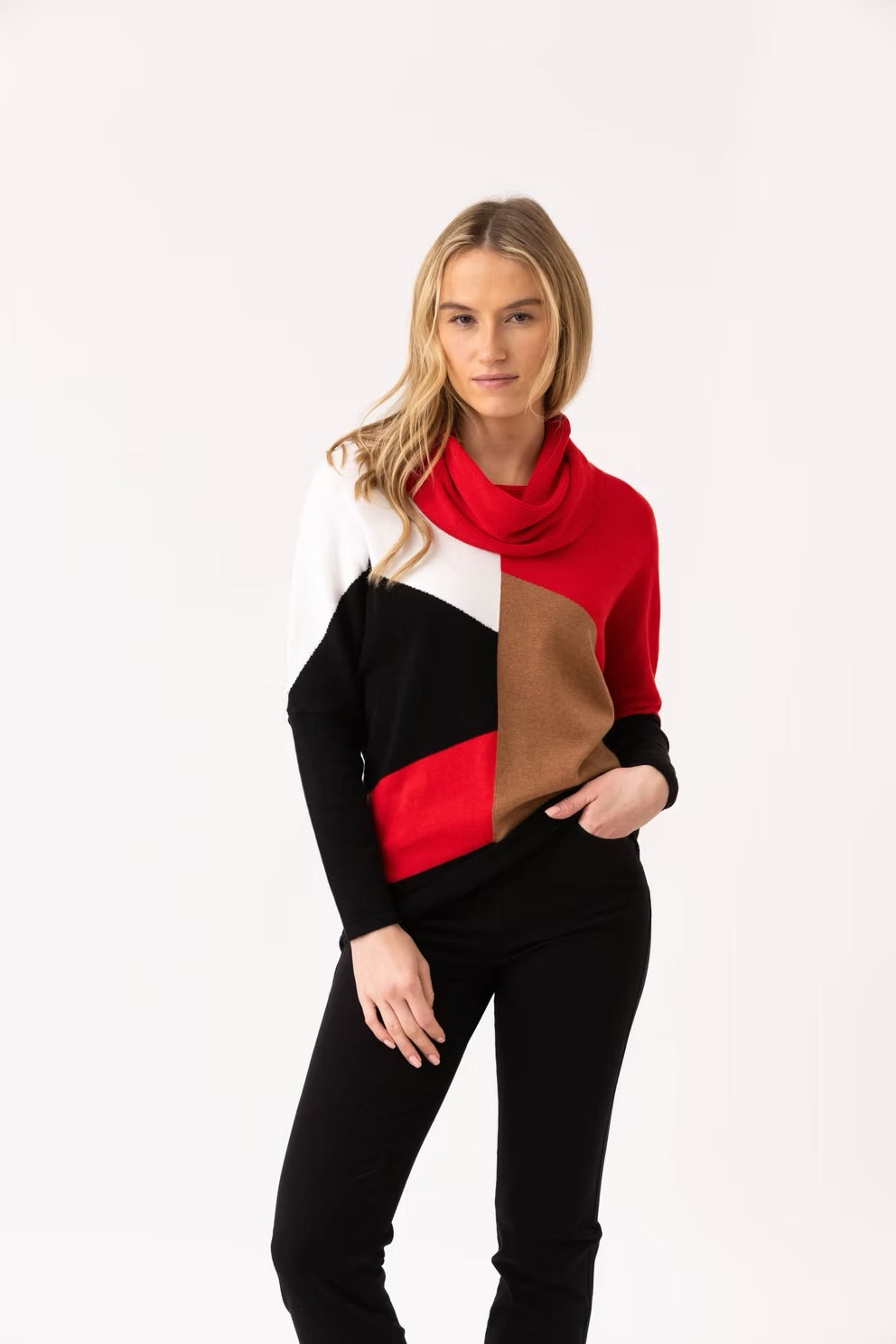 COLORBLOCK COWL NECK - Red