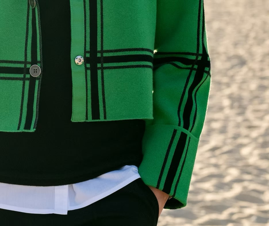 BUTTON UP CARDIGAN - Green & Black