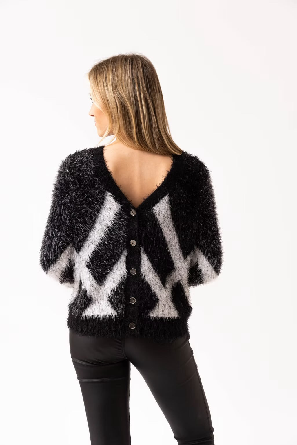 REVERSIBLE EYELASH CARDIGAN - Black & Grey