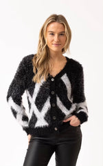 Load image into Gallery viewer, REVERSIBLE EYELASH CARDIGAN - Black &amp; Grey
