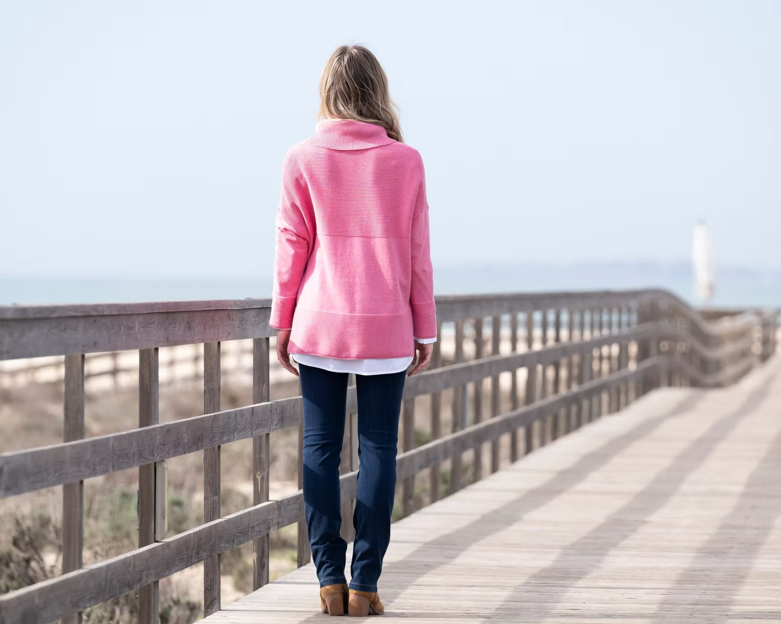 RIBBED COWL NECK SWEATER - Rose